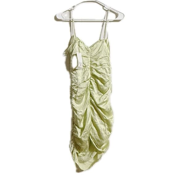 Zara Green Ruched Asymmetrical Slip Dress - Picture 1 of 5